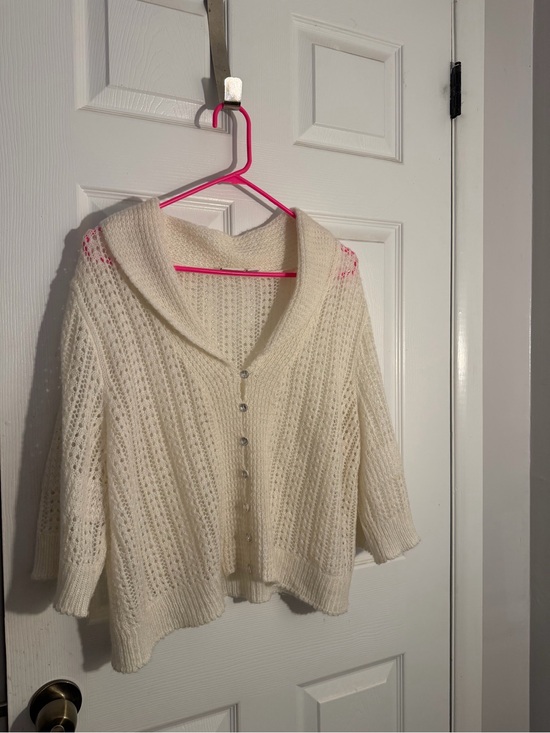 Cato Sweaters - Cato Women Cream Open-Knit Button-Front Women's Sweater